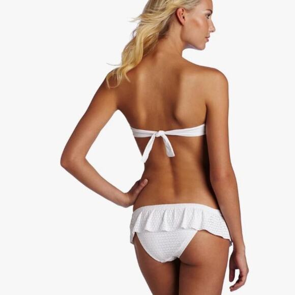 New Melissa Odabash India Crochet Ruffle Bikini Set Swim Bandeau Top White Sz 6 - Picture 2 of 9